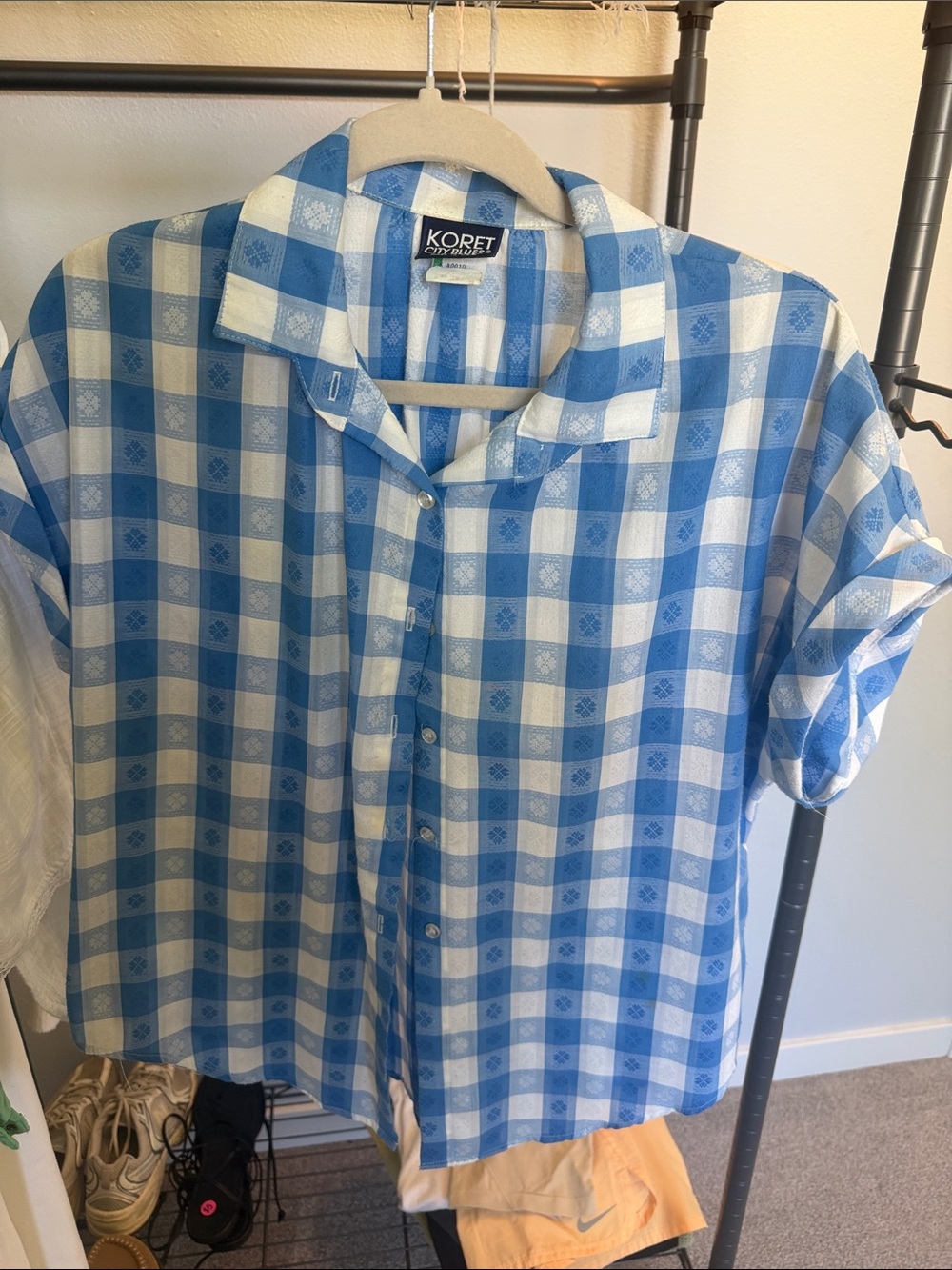 Koret Men’s Light Blue & White Gingham Button-Down Shirt